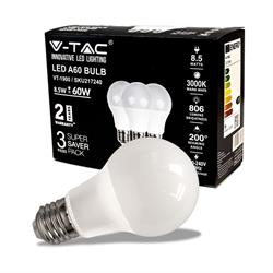 LAMPADINA LED GOCCIA 8,5W E27 A60 2700K 3PZ PACK