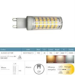 LAMPADINA LED G9 10W 950LM 4000K 360° 19X63mm 25000h CRI