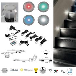 KIT 6 INCASSI LED RIDER NICHEL IN ACCIAIO 6X0,6W RGB IP6