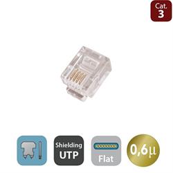 Modular plug for flat cable, Cat.3, RJ14, 6P4C, gold pla