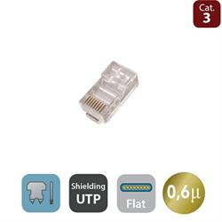 Modular plug for flat cable, Cat.3, RJ45, 8P8C, gold pla